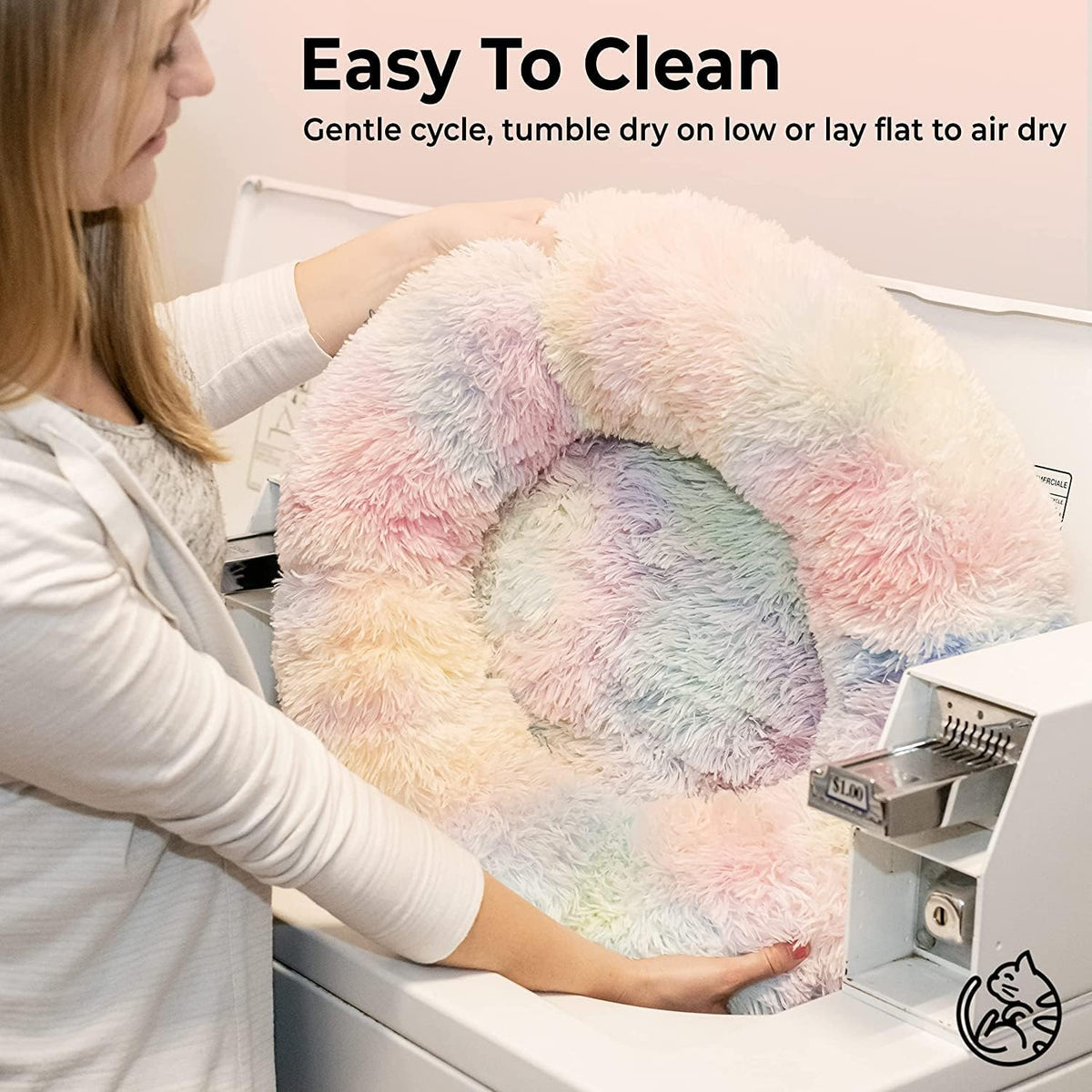 Fluffy Calming Cat Beds for Indoor Cats - Washable Round Dog Beds for Small Medium Dogs, Anti Anxiety Plush Faux Fur Pet Bed