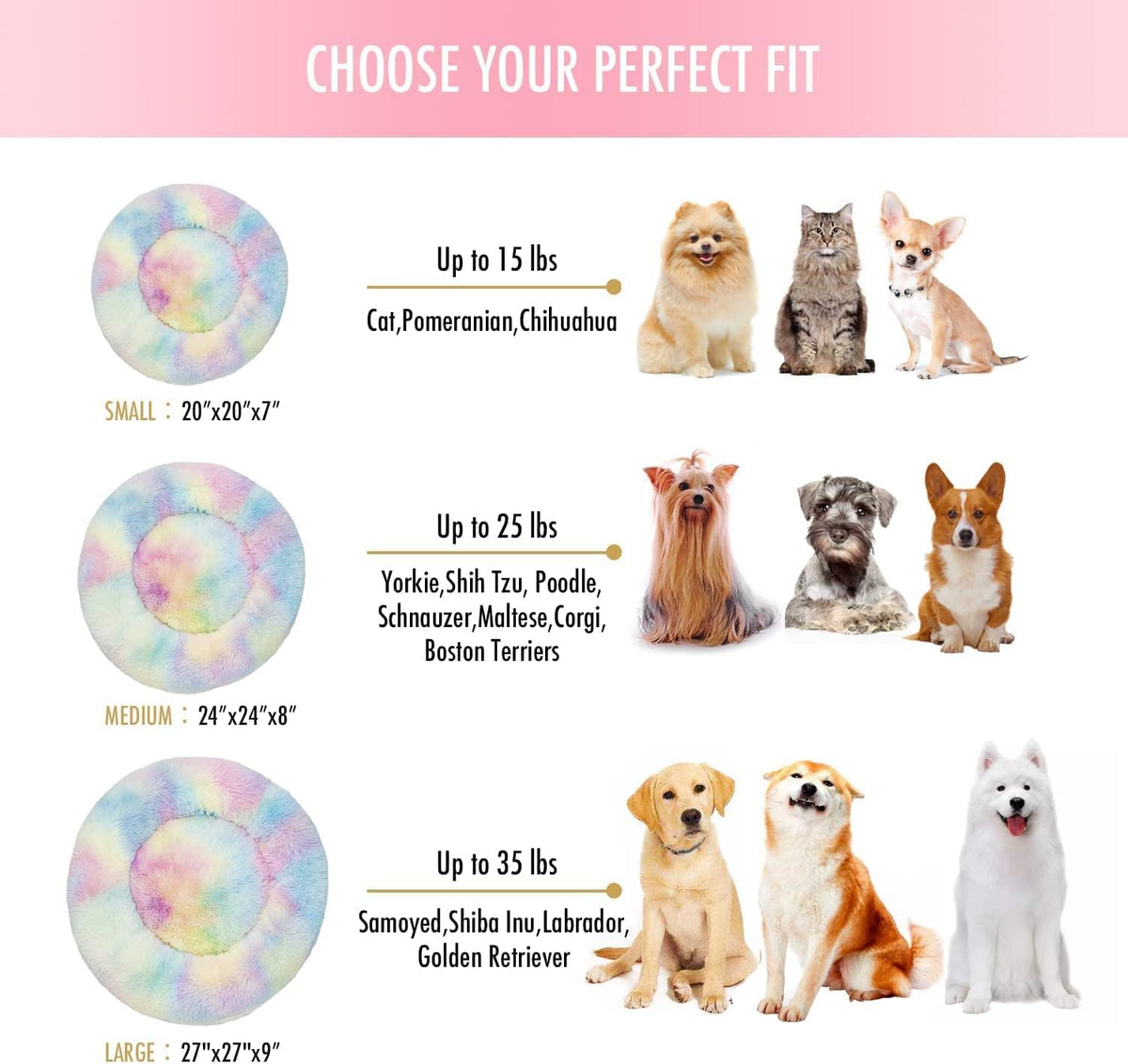 Fluffy Calming Cat Beds for Indoor Cats - Washable Round Dog Beds for Small Medium Dogs, Anti Anxiety Plush Faux Fur Pet Bed