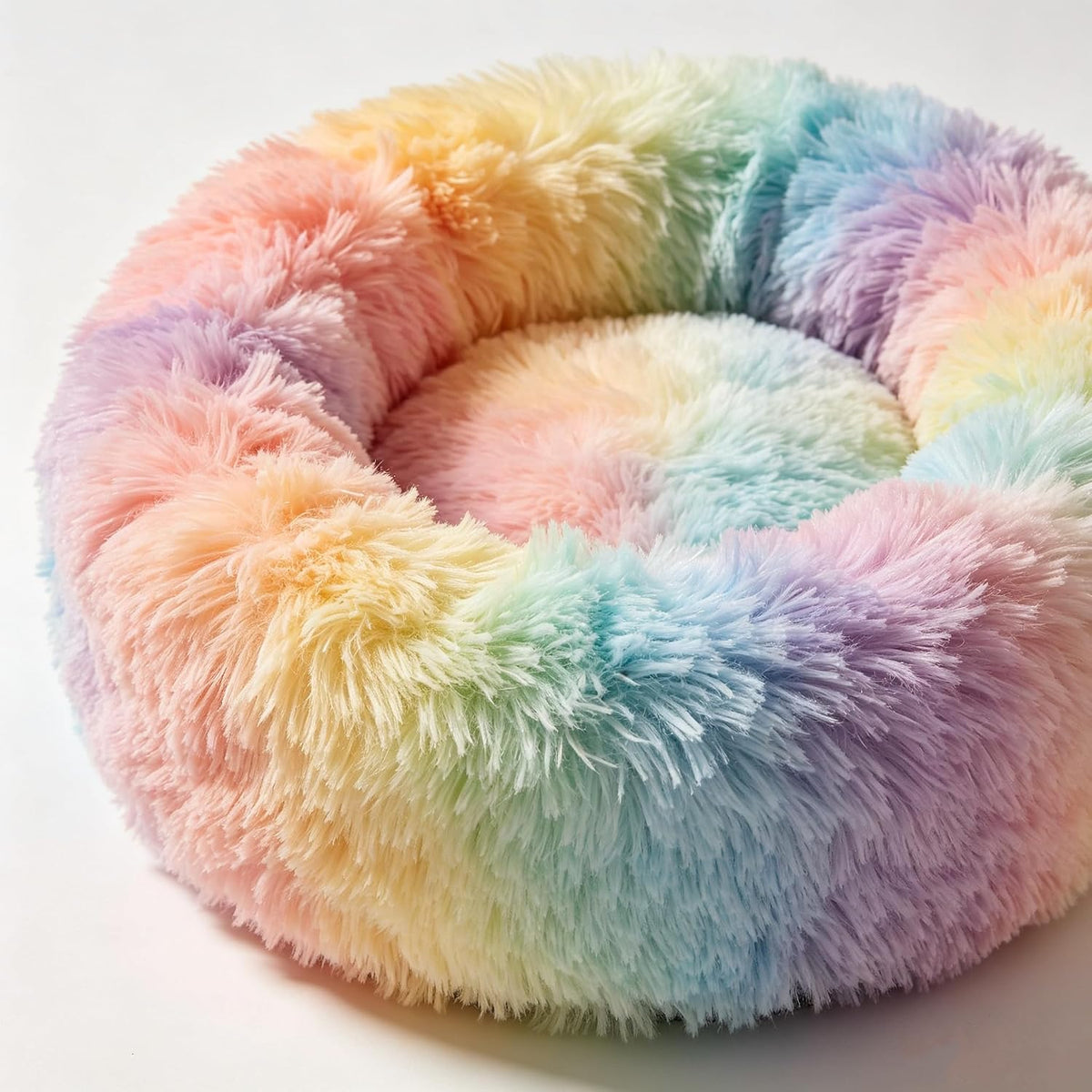 Fluffy Calming Cat Beds for Indoor Cats - Washable Round Dog Beds for Small Medium Dogs, Anti Anxiety Plush Faux Fur Pet Bed