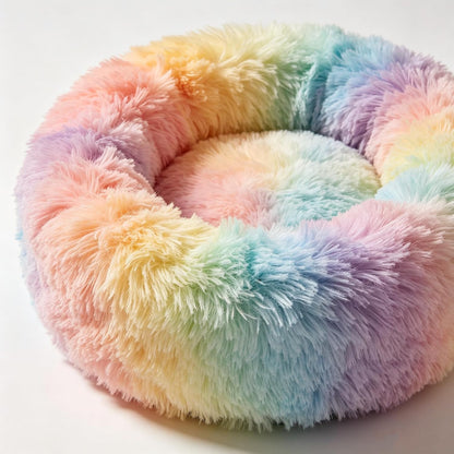 Fluffy Calming Cat Beds for Indoor Cats - Washable Round Dog Beds for Small Medium Dogs, Anti Anxiety Plush Faux Fur Pet Bed