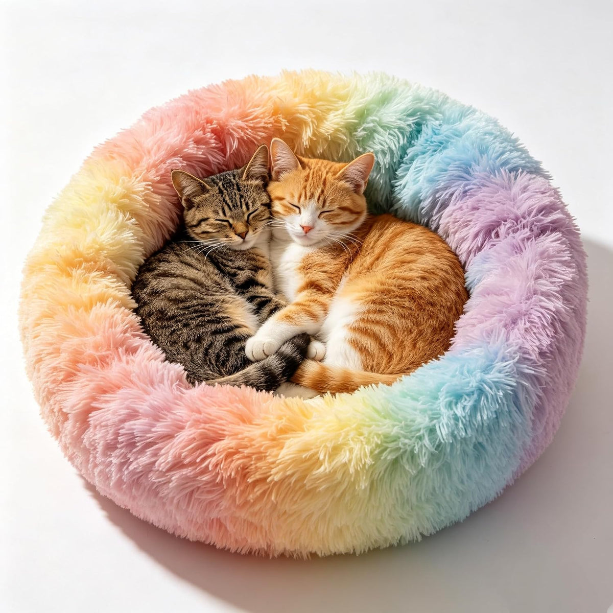 Fluffy Calming Cat Beds for Indoor Cats - Washable Round Dog Beds for Small Medium Dogs, Anti Anxiety Plush Faux Fur Pet Bed