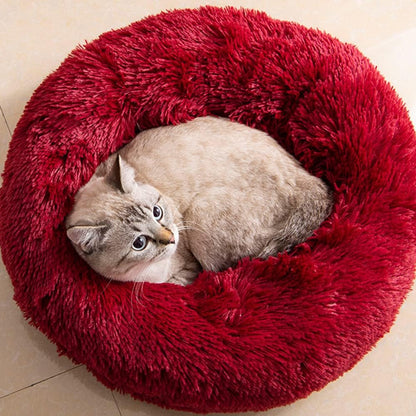Fluffy Calming Cat Beds for Indoor Cats - Washable Round Dog Beds for Small Medium Dogs, Anti Anxiety Plush Faux Fur Pet Bed