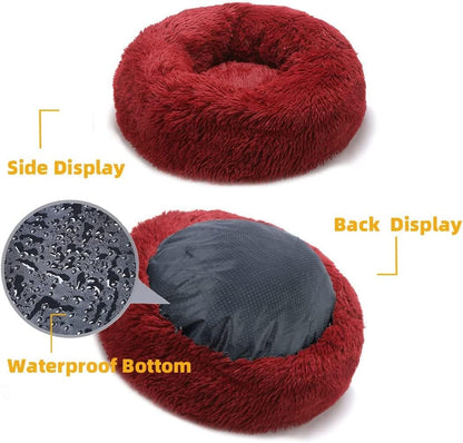 Fluffy Calming Cat Beds for Indoor Cats - Washable Round Dog Beds for Small Medium Dogs, Anti Anxiety Plush Faux Fur Pet Bed