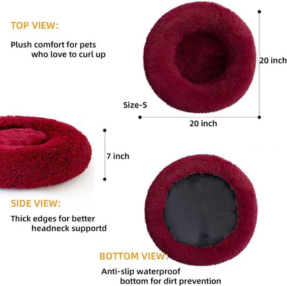 Fluffy Calming Cat Beds for Indoor Cats - Washable Round Dog Beds for Small Medium Dogs, Anti Anxiety Plush Faux Fur Pet Bed