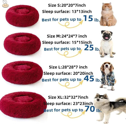 Fluffy Calming Cat Beds for Indoor Cats - Washable Round Dog Beds for Small Medium Dogs, Anti Anxiety Plush Faux Fur Pet Bed