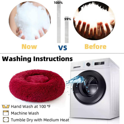 Fluffy Calming Cat Beds for Indoor Cats - Washable Round Dog Beds for Small Medium Dogs, Anti Anxiety Plush Faux Fur Pet Bed