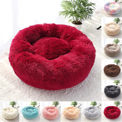 Fluffy Calming Cat Beds for Indoor Cats - Washable Round Dog Beds for Small Medium Dogs, Anti Anxiety Plush Faux Fur Pet Bed