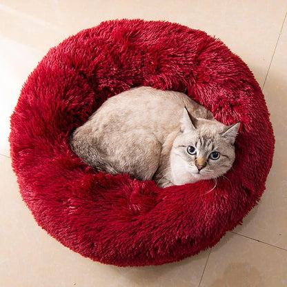 Fluffy Calming Cat Beds for Indoor Cats - Washable Round Dog Beds for Small Medium Dogs, Anti Anxiety Plush Faux Fur Pet Bed