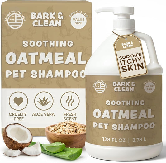 Oatmeal Dog Shampoo for Itchy Dry Skin, 1 Gallon with Pump - Hypoallergenic Anti-Itch Allergy & Sensitive Relief, Smelly Dogs, Aloe Vera Coconut Oil, Sulfate and Paraben Free, Made in USA