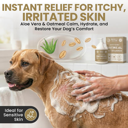 Oatmeal Dog Shampoo for Itchy Dry Skin, 1 Gallon with Pump - Hypoallergenic Anti-Itch Allergy & Sensitive Relief, Smelly Dogs, Aloe Vera Coconut Oil, Sulfate and Paraben Free, Made in USA