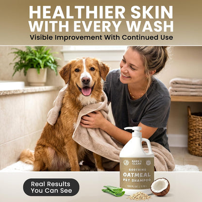 Oatmeal Dog Shampoo for Itchy Dry Skin, 1 Gallon with Pump - Hypoallergenic Anti-Itch Allergy & Sensitive Relief, Smelly Dogs, Aloe Vera Coconut Oil, Sulfate and Paraben Free, Made in USA