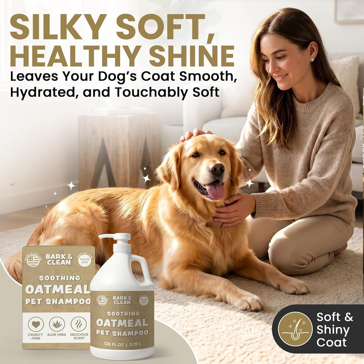 Oatmeal Dog Shampoo for Itchy Dry Skin, 1 Gallon with Pump - Hypoallergenic Anti-Itch Allergy & Sensitive Relief, Smelly Dogs, Aloe Vera Coconut Oil, Sulfate and Paraben Free, Made in USA