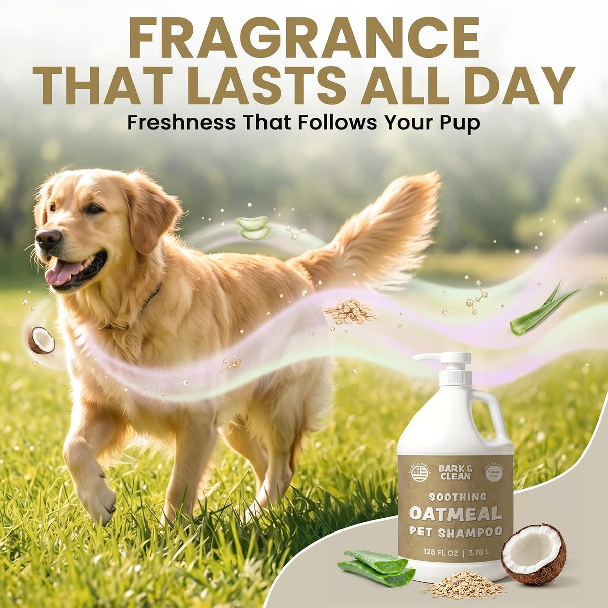 Oatmeal Dog Shampoo for Itchy Dry Skin, 1 Gallon with Pump - Hypoallergenic Anti-Itch Allergy & Sensitive Relief, Smelly Dogs, Aloe Vera Coconut Oil, Sulfate and Paraben Free, Made in USA
