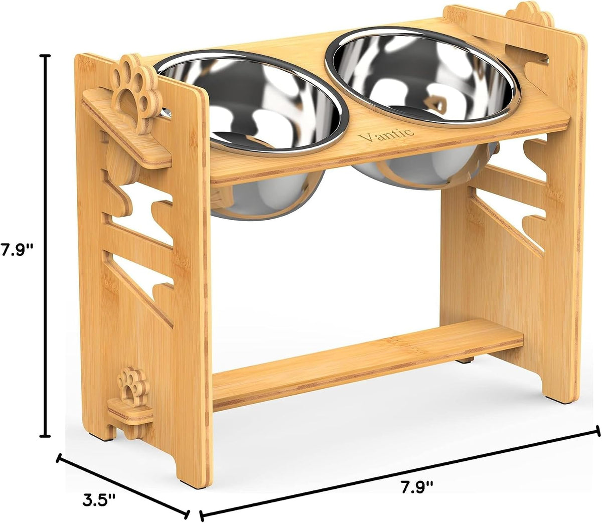 Elevated Dog Bowls, Adjustable Bowl Stand Medium, Rustic Brown | Particle Board Raised Dog Bowl Stand with 2 Stainless Steel Bowls for Medium Dogs