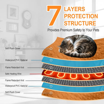Cat Heating Pad, 6 Adjustable Temperature & 5 Timer Options, 17.7'' x 17.7'' Pet Heating Pad for Cats Dogs, Waterproof Indoor Outdoor Electric Heated Cat Bed Dog Mat with Chew-Resistant Cord (Grey)