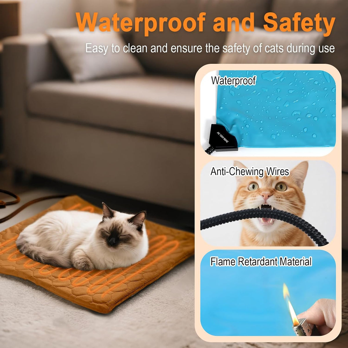 Cat Heating Pad, 6 Adjustable Temperature & 5 Timer Options, 17.7'' x 17.7'' Pet Heating Pad for Cats Dogs, Waterproof Indoor Outdoor Electric Heated Cat Bed Dog Mat with Chew-Resistant Cord (Grey)