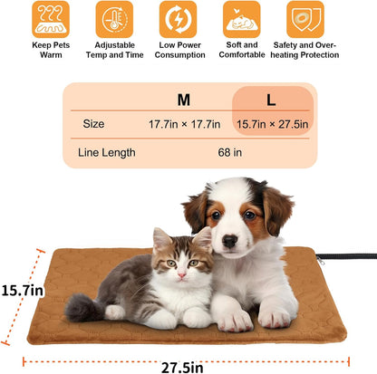 Cat Heating Pad, 6 Adjustable Temperature & 5 Timer Options, 17.7'' x 17.7'' Pet Heating Pad for Cats Dogs, Waterproof Indoor Outdoor Electric Heated Cat Bed Dog Mat with Chew-Resistant Cord (Grey)