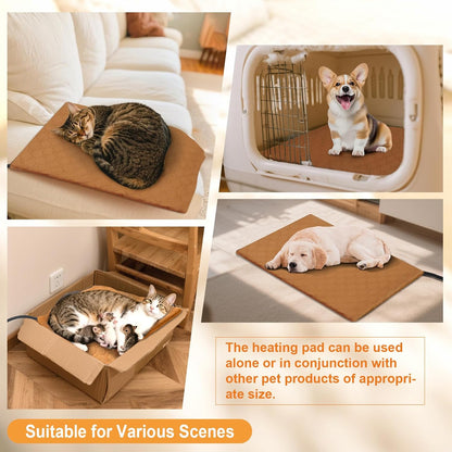 Cat Heating Pad, 6 Adjustable Temperature & 5 Timer Options, 17.7'' x 17.7'' Pet Heating Pad for Cats Dogs, Waterproof Indoor Outdoor Electric Heated Cat Bed Dog Mat with Chew-Resistant Cord (Grey)