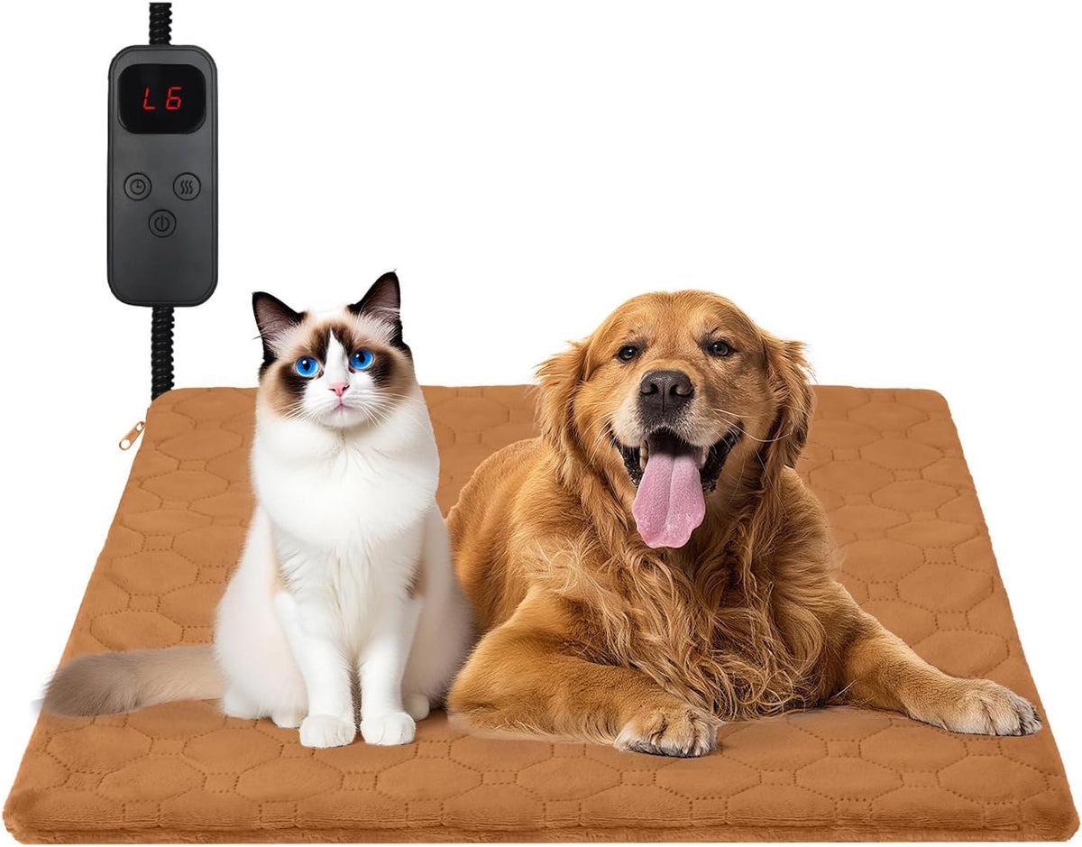 Cat Heating Pad, 6 Adjustable Temperature & 5 Timer Options, 17.7'' x 17.7'' Pet Heating Pad for Cats Dogs, Waterproof Indoor Outdoor Electric Heated Cat Bed Dog Mat with Chew-Resistant Cord (Grey)