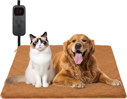 Cat Heating Pad, 6 Adjustable Temperature & 5 Timer Options, 17.7'' x 17.7'' Pet Heating Pad for Cats Dogs, Waterproof Indoor Outdoor Electric Heated Cat Bed Dog Mat with Chew-Resistant Cord (Grey)