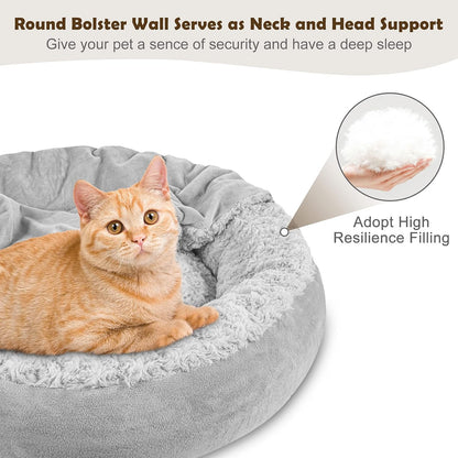Small Dog Bed Cat Bed with Hooded Blanket, Cozy Cuddler Luxury Puppy Pet Bed, Donut Round Calming Anti-Anxiety Dog Burrow Cave Bed - Anti-Slip Bottom and Machine Washable 23 inch