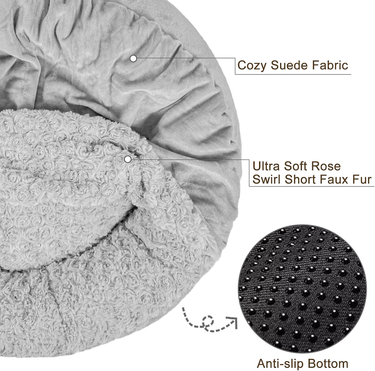 Small Dog Bed Cat Bed with Hooded Blanket, Cozy Cuddler Luxury Puppy Pet Bed, Donut Round Calming Anti-Anxiety Dog Burrow Cave Bed - Anti-Slip Bottom and Machine Washable 23 inch