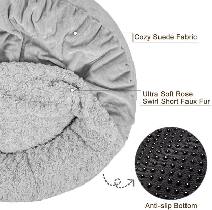 Small Dog Bed Cat Bed with Hooded Blanket, Cozy Cuddler Luxury Puppy Pet Bed, Donut Round Calming Anti-Anxiety Dog Burrow Cave Bed - Anti-Slip Bottom and Machine Washable 23 inch