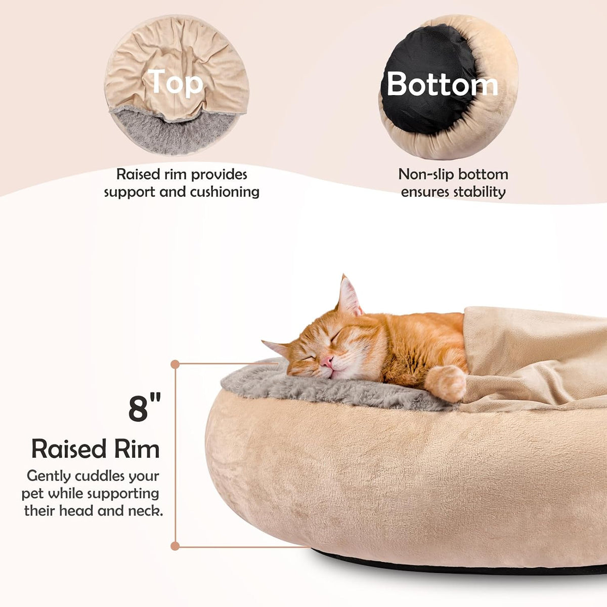 Small Dog Bed Cat Bed with Hooded Blanket, Cozy Cuddler Luxury Puppy Pet Bed, Donut Round Calming Anti-Anxiety Dog Burrow Cave Bed - Anti-Slip Bottom and Machine Washable 23 inch