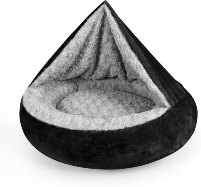 Small Dog Bed Cat Bed with Hooded Blanket, Cozy Cuddler Luxury Puppy Pet Bed, Donut Round Calming Anti-Anxiety Dog Burrow Cave Bed - Anti-Slip Bottom and Machine Washable 23 inch