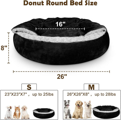 Small Dog Bed Cat Bed with Hooded Blanket, Cozy Cuddler Luxury Puppy Pet Bed, Donut Round Calming Anti-Anxiety Dog Burrow Cave Bed - Anti-Slip Bottom and Machine Washable 23 inch