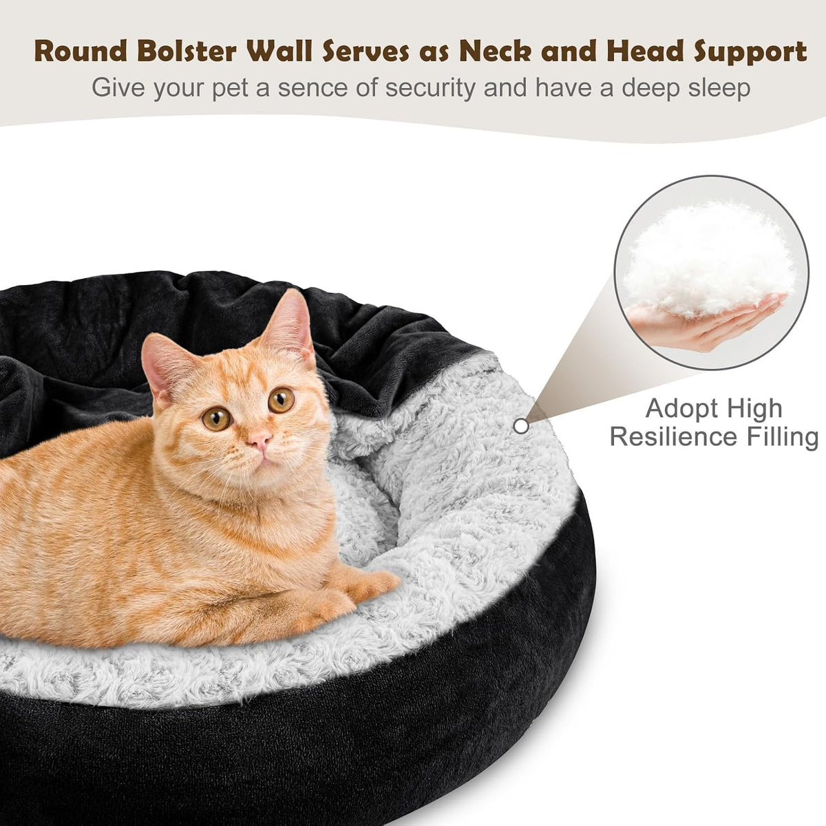 Small Dog Bed Cat Bed with Hooded Blanket, Cozy Cuddler Luxury Puppy Pet Bed, Donut Round Calming Anti-Anxiety Dog Burrow Cave Bed - Anti-Slip Bottom and Machine Washable 23 inch