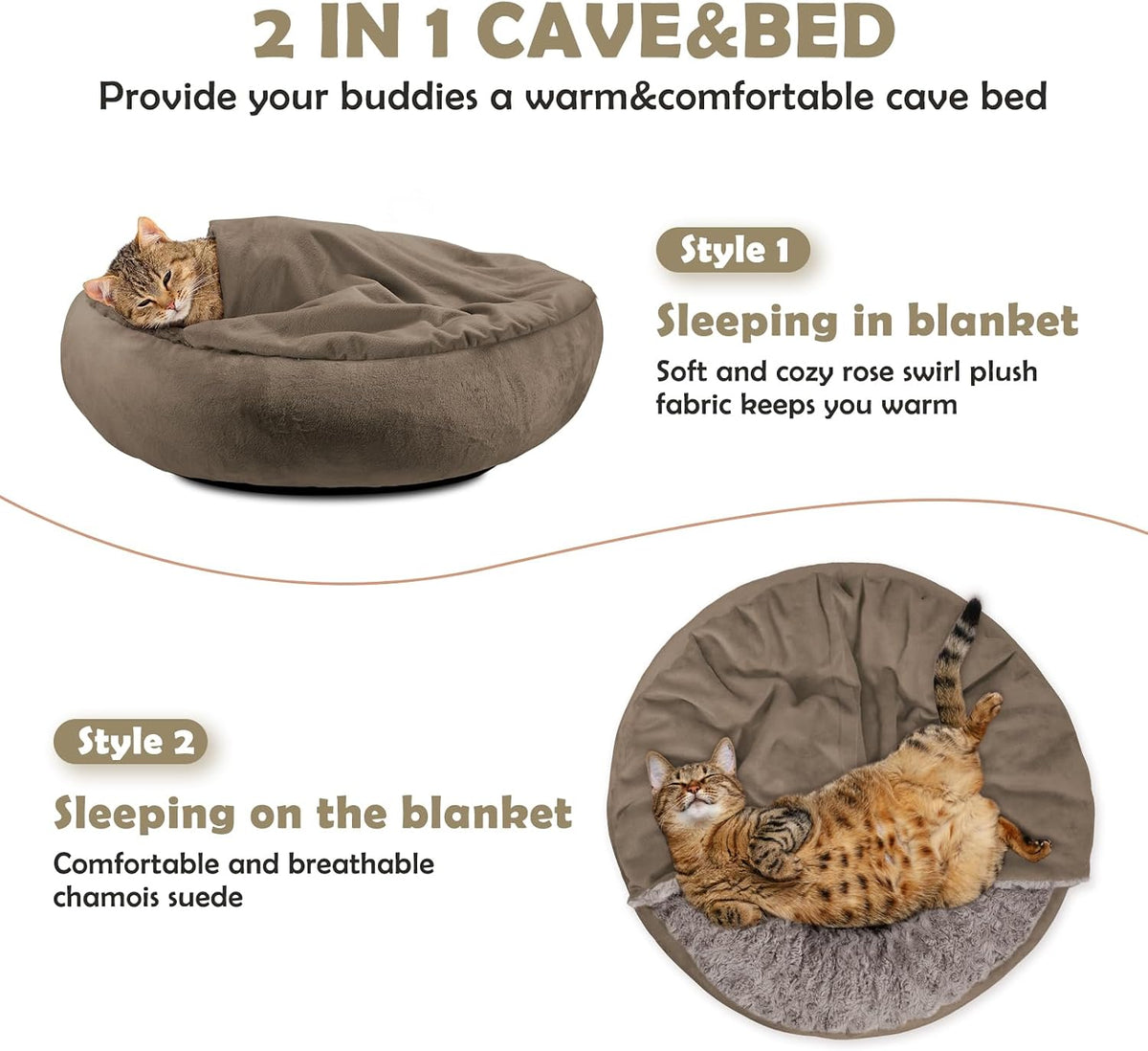 Small Dog Bed Cat Bed with Hooded Blanket, Cozy Cuddler Luxury Puppy Pet Bed, Donut Round Calming Anti-Anxiety Dog Burrow Cave Bed - Anti-Slip Bottom and Machine Washable 23 inch