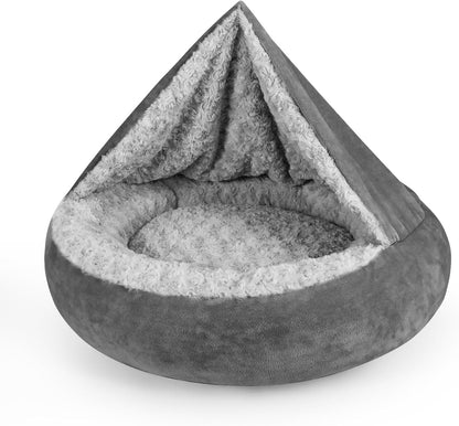 Small Dog Bed Cat Bed with Hooded Blanket, Cozy Cuddler Luxury Puppy Pet Bed, Donut Round Calming Anti-Anxiety Dog Burrow Cave Bed - Anti-Slip Bottom and Machine Washable 23 inch