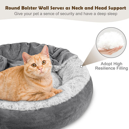 Small Dog Bed Cat Bed with Hooded Blanket, Cozy Cuddler Luxury Puppy Pet Bed, Donut Round Calming Anti-Anxiety Dog Burrow Cave Bed - Anti-Slip Bottom and Machine Washable 23 inch
