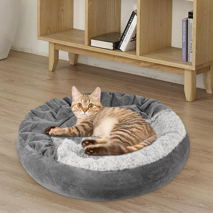 Small Dog Bed Cat Bed with Hooded Blanket, Cozy Cuddler Luxury Puppy Pet Bed, Donut Round Calming Anti-Anxiety Dog Burrow Cave Bed - Anti-Slip Bottom and Machine Washable 23 inch