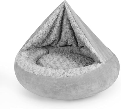 Small Dog Bed Cat Bed with Hooded Blanket, Cozy Cuddler Luxury Puppy Pet Bed, Donut Round Calming Anti-Anxiety Dog Burrow Cave Bed - Anti-Slip Bottom and Machine Washable 23 inch