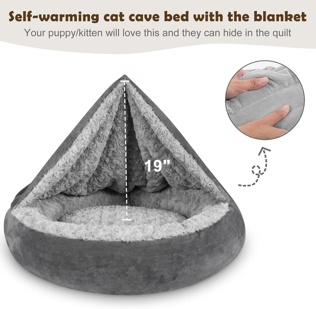 Small Dog Bed Cat Bed with Hooded Blanket, Cozy Cuddler Luxury Puppy Pet Bed, Donut Round Calming Anti-Anxiety Dog Burrow Cave Bed - Anti-Slip Bottom and Machine Washable 23 inch