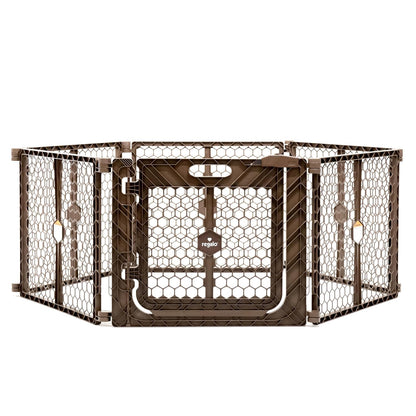 Safety 192" Plastic Super Wide Baby Gate & Play Yard with Door | Adjustable Playpen, For Doorways & Open Spaces, For Babies, Toddlers & Pets, Brown, Tested & Trusted for 30 Years