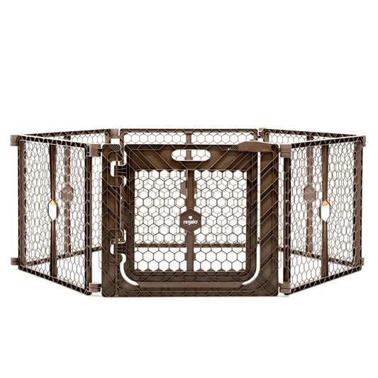 Safety 192" Plastic Super Wide Baby Gate & Play Yard with Door | Adjustable Playpen, For Doorways & Open Spaces, For Babies, Toddlers & Pets, Brown, Tested & Trusted for 30 Years