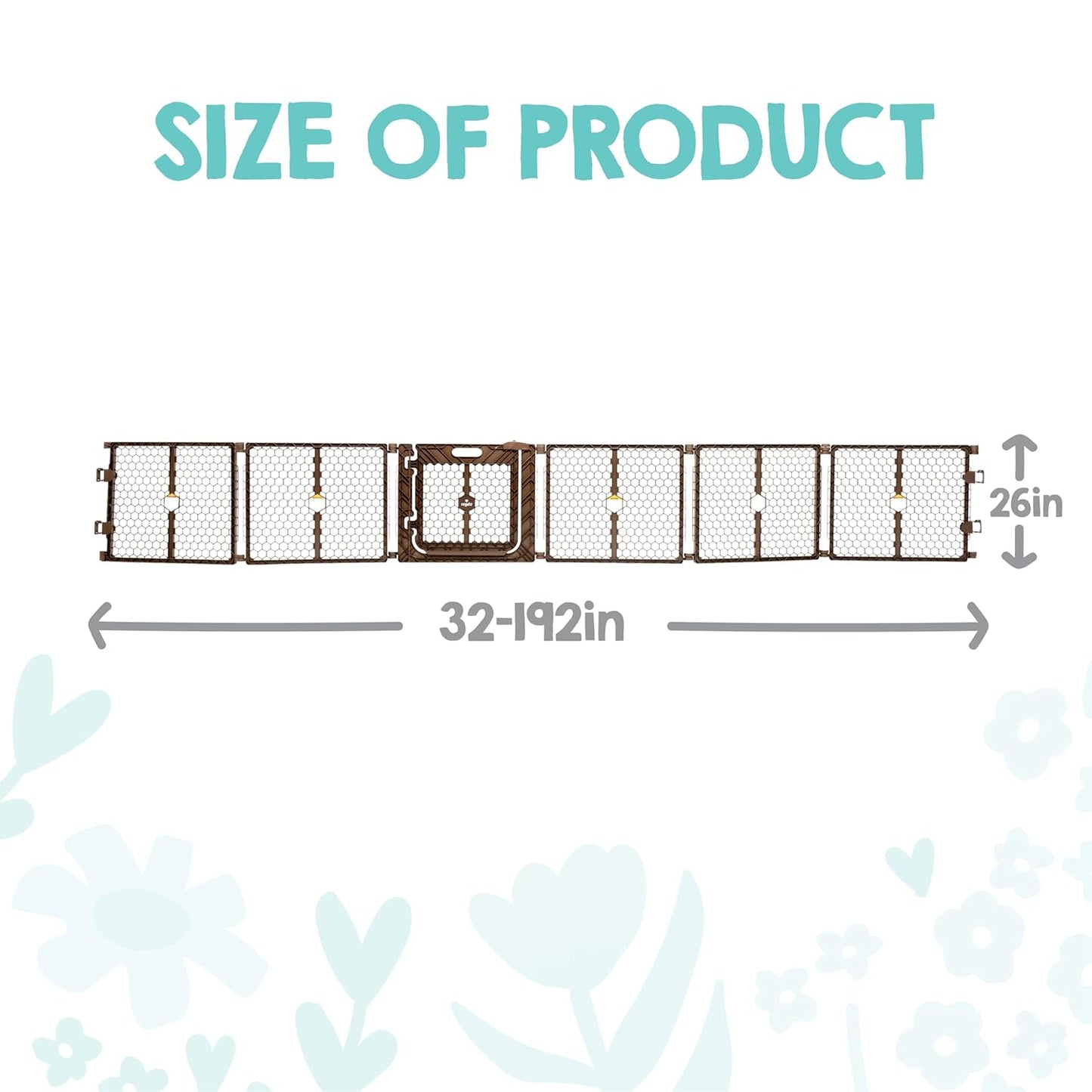 Safety 192" Plastic Super Wide Baby Gate & Play Yard with Door | Adjustable Playpen, For Doorways & Open Spaces, For Babies, Toddlers & Pets, Brown, Tested & Trusted for 30 Years