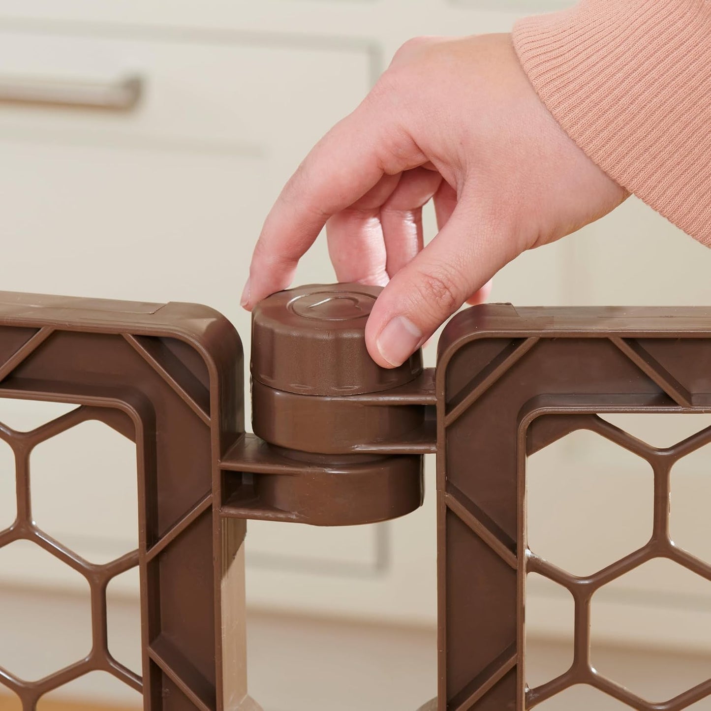 Safety 192" Plastic Super Wide Baby Gate & Play Yard with Door | Adjustable Playpen, For Doorways & Open Spaces, For Babies, Toddlers & Pets, Brown, Tested & Trusted for 30 Years