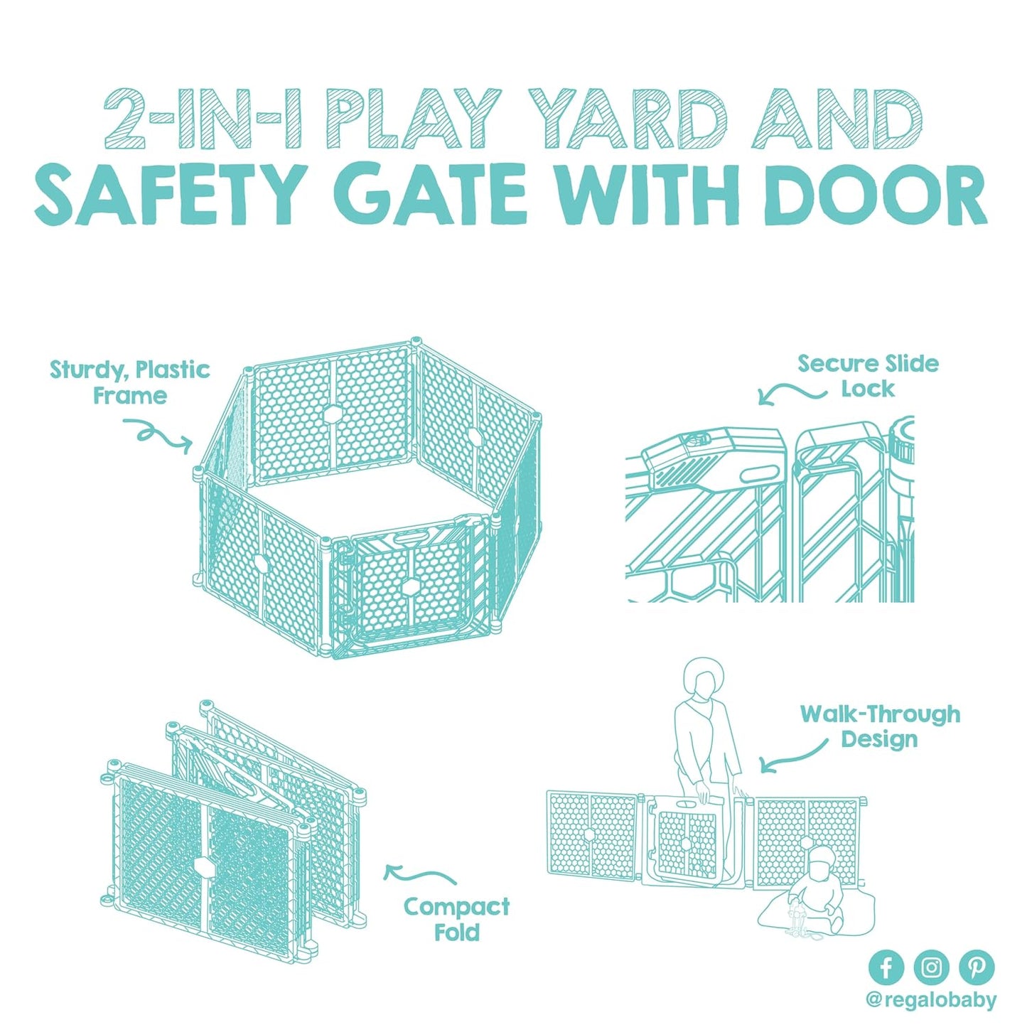 Safety 192" Plastic Super Wide Baby Gate & Play Yard with Door | Adjustable Playpen, For Doorways & Open Spaces, For Babies, Toddlers & Pets, Brown, Tested & Trusted for 30 Years
