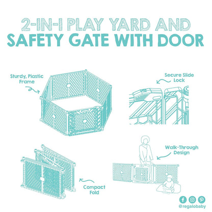 Safety 192" Plastic Super Wide Baby Gate & Play Yard with Door | Adjustable Playpen, For Doorways & Open Spaces, For Babies, Toddlers & Pets, Brown, Tested & Trusted for 30 Years