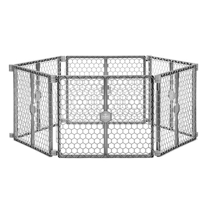 Safety 192" Plastic Super Wide Baby Gate & Play Yard with Door | Adjustable Playpen, For Doorways & Open Spaces, For Babies, Toddlers & Pets, Brown, Tested & Trusted for 30 Years