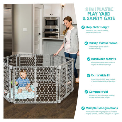 Safety 192" Plastic Super Wide Baby Gate & Play Yard with Door | Adjustable Playpen, For Doorways & Open Spaces, For Babies, Toddlers & Pets, Brown, Tested & Trusted for 30 Years