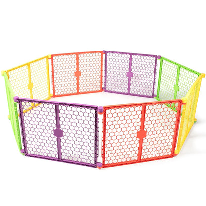 Safety 192" Plastic Super Wide Baby Gate & Play Yard with Door | Adjustable Playpen, For Doorways & Open Spaces, For Babies, Toddlers & Pets, Brown, Tested & Trusted for 30 Years