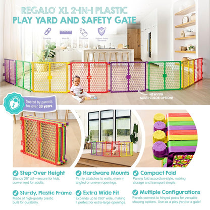 Safety 192" Plastic Super Wide Baby Gate & Play Yard with Door | Adjustable Playpen, For Doorways & Open Spaces, For Babies, Toddlers & Pets, Brown, Tested & Trusted for 30 Years