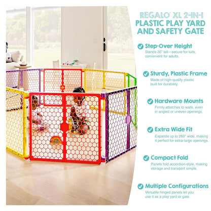 Safety 192" Plastic Super Wide Baby Gate & Play Yard with Door | Adjustable Playpen, For Doorways & Open Spaces, For Babies, Toddlers & Pets, Brown, Tested & Trusted for 30 Years