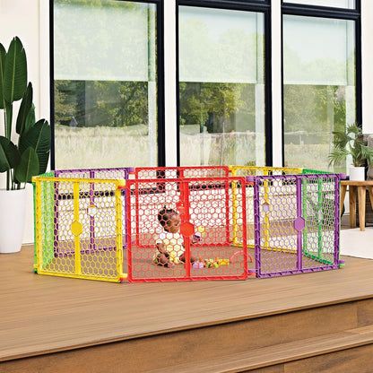 Safety 192" Plastic Super Wide Baby Gate & Play Yard with Door | Adjustable Playpen, For Doorways & Open Spaces, For Babies, Toddlers & Pets, Brown, Tested & Trusted for 30 Years