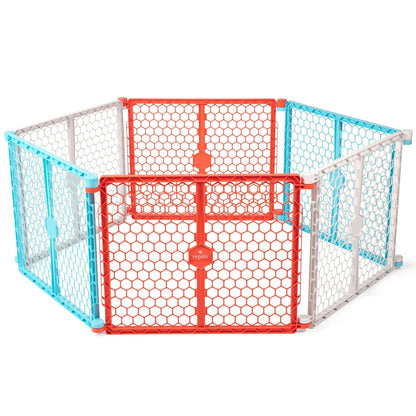 Safety 192" Plastic Super Wide Baby Gate & Play Yard with Door | Adjustable Playpen, For Doorways & Open Spaces, For Babies, Toddlers & Pets, Brown, Tested & Trusted for 30 Years